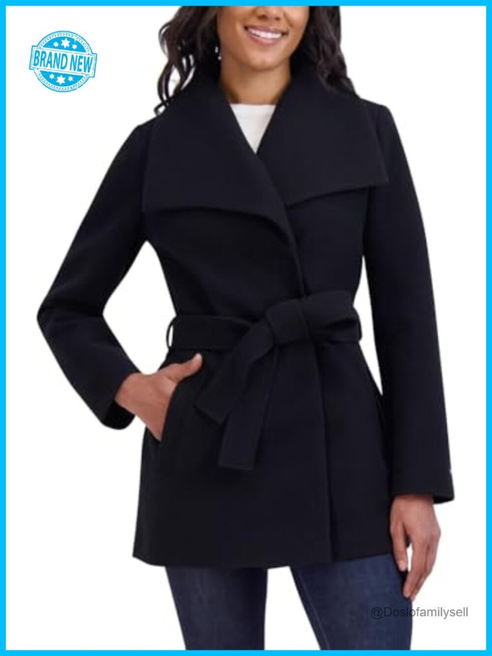 TAHARI Women's Peacoat Lapel Collar Belted Trench Coat Polyester